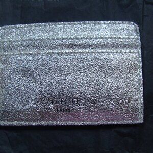 New Women's Iro Paris Credit Card Case, Silver Leather, Size 4 " X 2,8 "